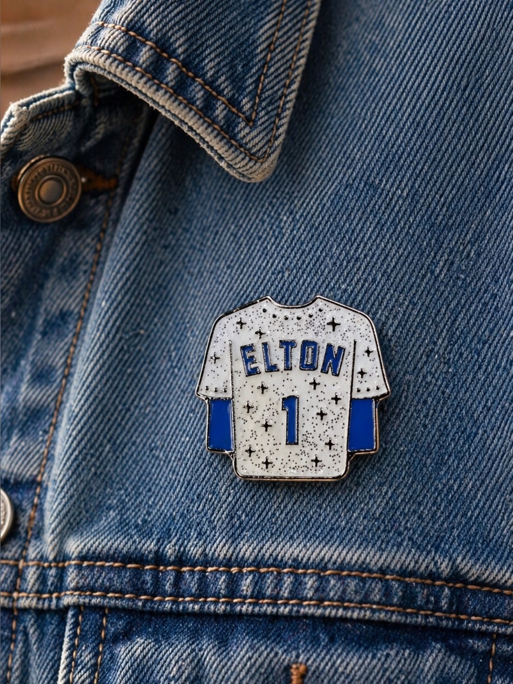 Elton John Dodgers Jersey Enamel Pin NWT Glitter White Blue Collectible